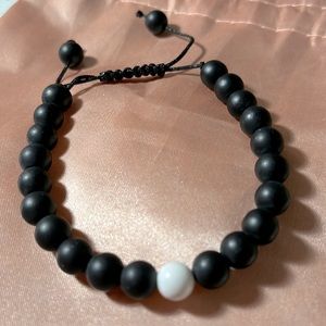 Black Agate Beaded Bracelet Hand Braided Adjustable